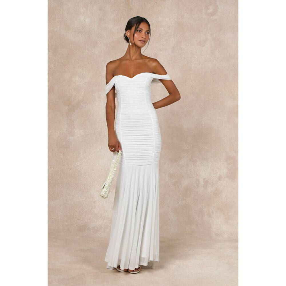 Lulus Divinely Romantic White Mesh Off-the-shoulder Mermaid Maxi Dress - Size S